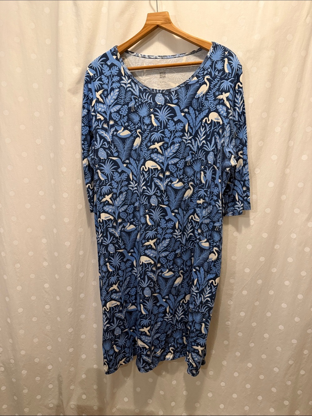 Helsinki Blue Tropical Bird Print Women's Dress